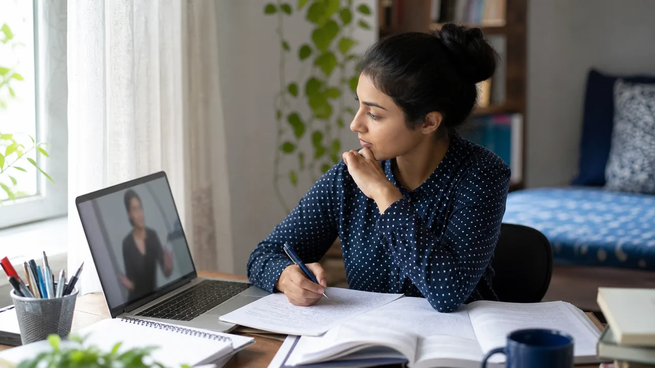 Indian student comparing online coaching with self-study materials